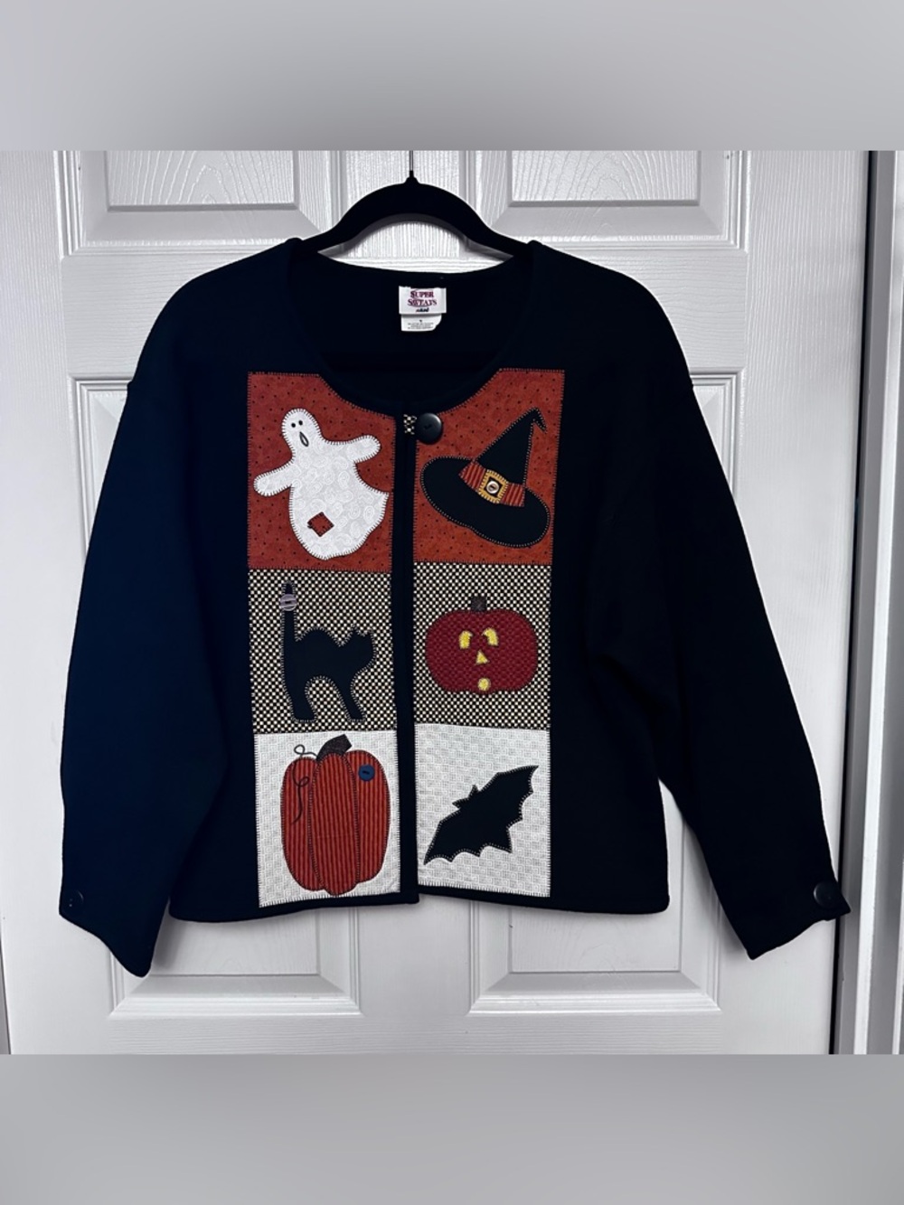 Halloween Black Shacket Cardigan Pumpkin Ghost Cat Grannycore Teacher Women's M